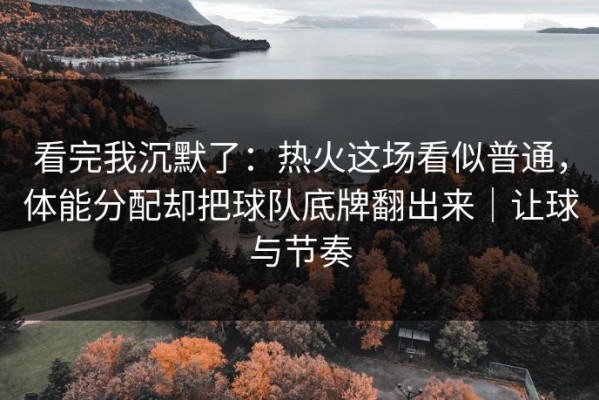 看完我沉默了：热火这场看似普通，体能分配却把球队底牌翻出来｜让球与节奏