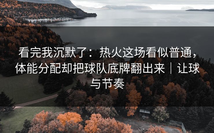 看完我沉默了：热火这场看似普通，体能分配却把球队底牌翻出来｜让球与节奏
