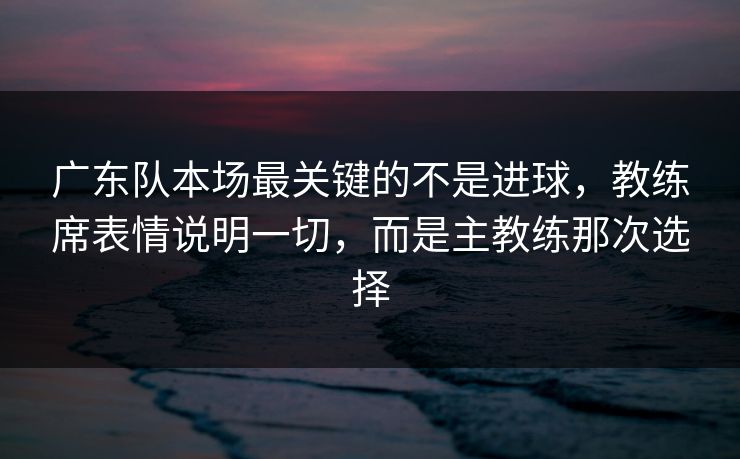 广东队本场最关键的不是进球，教练席表情说明一切，而是主教练那次选择