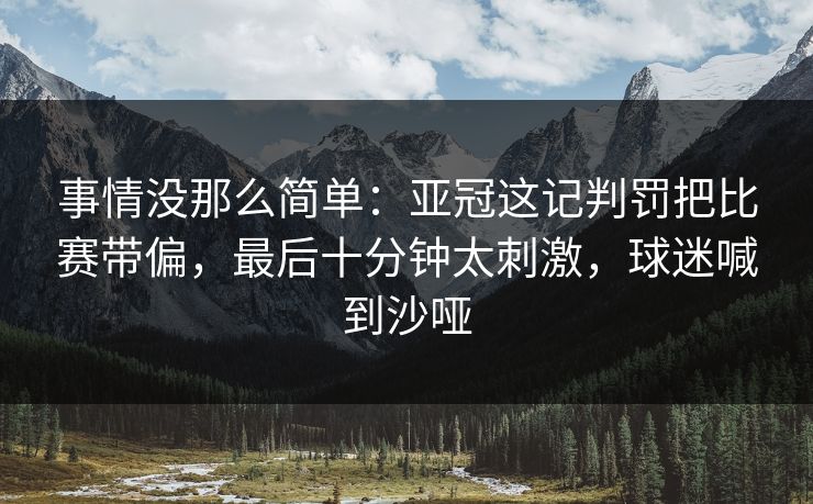 事情没那么简单：亚冠这记判罚把比赛带偏，最后十分钟太刺激，球迷喊到沙哑